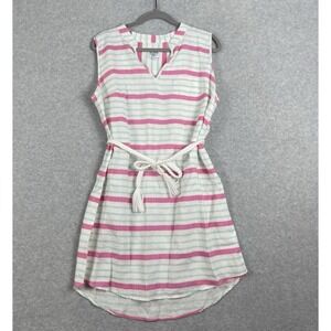 HiHo Tortola Linen Shirt Dress Stripe Rope Belt Womens L Coastal Preppy Resort